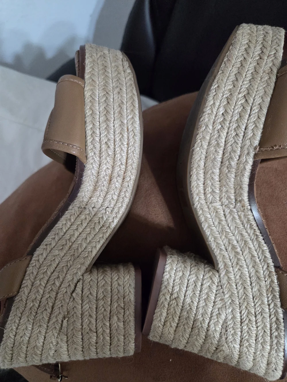 Tory Burch Tan Leather Espadrille Platform Sandals